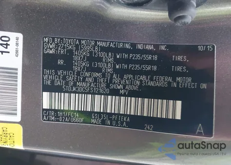 2015 Toyota Sienna Le 7 Passenger из США, поврежденный, VIN 5TDJK3DC5FS121620